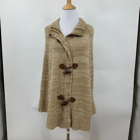 Guess Knit Acrylic Poncho Sweater Womens XS/S Toggle Buttons Zip Up Shawl Collar - Picture 2 of 16